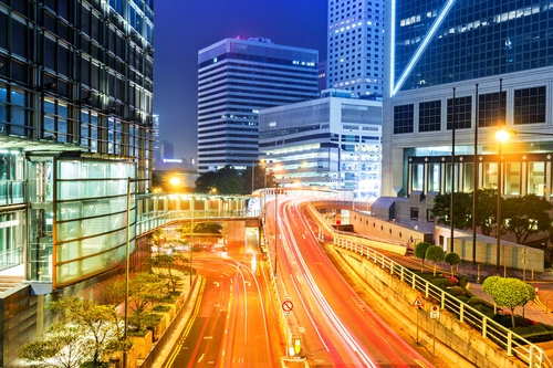 дорога, китай, город, авто, огни, желтые, черные, серые