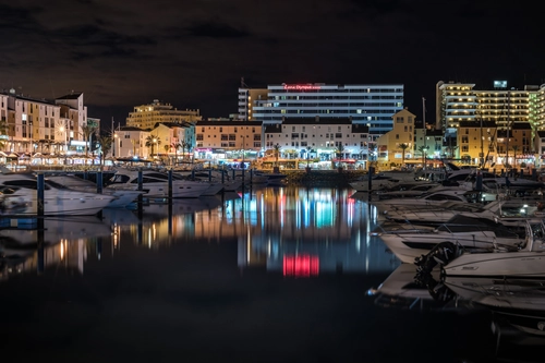 отражение, ночь, причал, яхта, темные, черные, синие