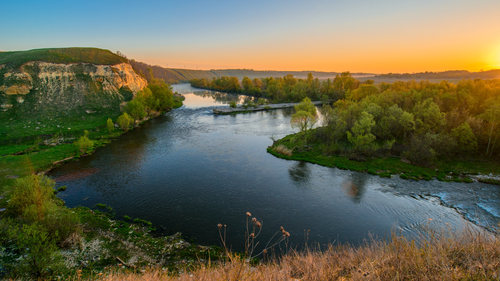 скалы, река, природа, зеленые, синие