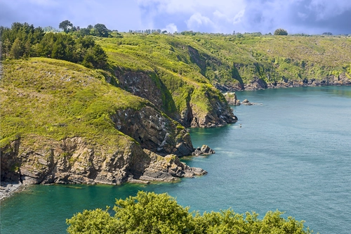 утес, франция, море, скалы, коричневые, голубые, зеленые