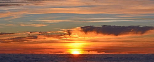 небо, облака, горизонт, океан, закат, солнце, серые, коричневые