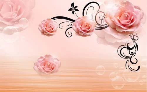 3d, 3д, роза, розы, бежевый, узор, цветы, розовый