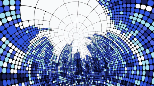 небоскребы, 3д, синий, синие, белый, белые, голубой, голубые