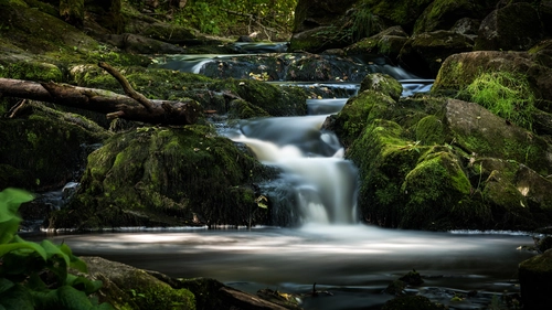 камни, мох, река, водопад, зеленые, белые