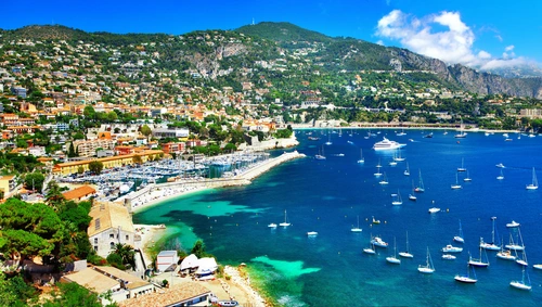 город, берег, лодки, франция, синие, зеленые