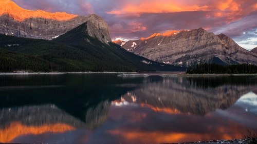 горы, закат, лес, природа, оранжевые, коричневые