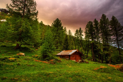 лес, дом, холмы, склон, природа, швейцария, коричневые, зеленые