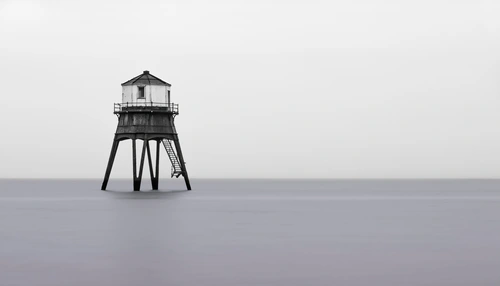 маяк, башня, серые, небо, вода, море, река, горизонт, светлые