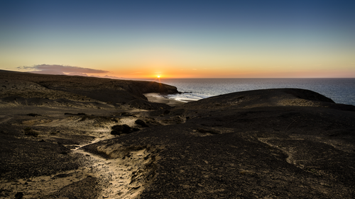 рассвет, океан, остров, желтые, темные, черные