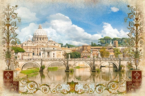 Италия, река, вода, узор, орнамент, мост, город, отражение, бежевые, голубые