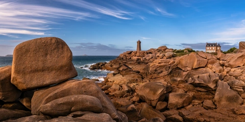 маяк, скалы, море, франция, синие, коричневые