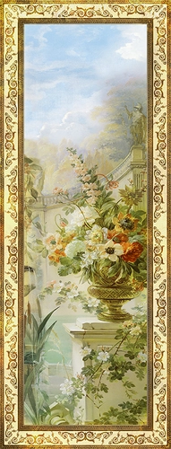 узор, орнамент, вензеля, бежевые, желтые, голубые, цветы, кашпо, ваза