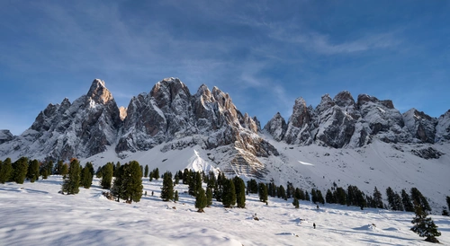 природа, небо, горы,  зима, снег, деревья, равнина, белые, голубые