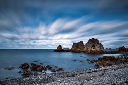 пляж, берег, море, франция, синие, серые