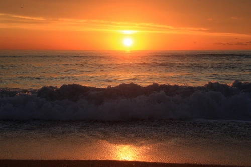 закат, океан, волны, природа, желтые, синие, коричневые