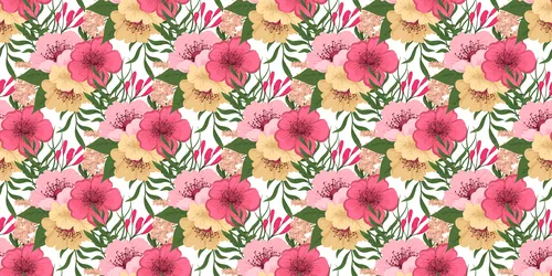 паттерн, цветы, розовые, красные, жёлтые