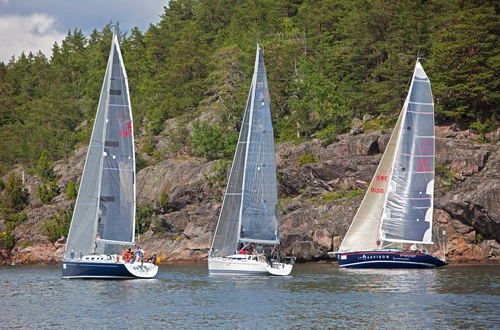 яхта, природа, парус, судно, синие, коричневые, зеленые