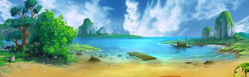 море, небо, берег, рисунок, зелёные, голубые