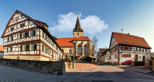 дома, церковь, город, религия, коричневые, белые, голубые