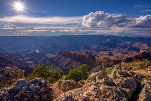 каньон, природа, скалы, солнце, коричневые, черные, голубые
