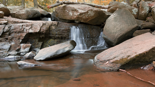 камни, река, водопад, лес, коричневые, зеленые