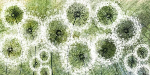 одуванчики, рисунок, зелёные, жёлтые