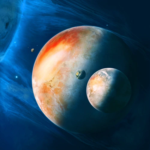 космос, планеты, синие, коричневые, голубые