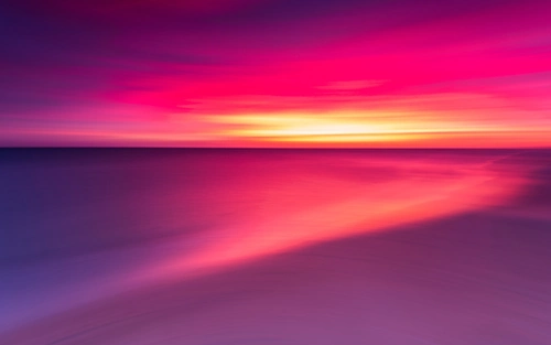 небо, море, горизонт, закат, розовые, фиолетовые