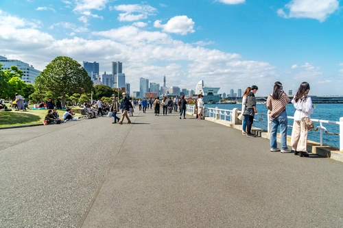 набережная, океан, япония, город, белые, серые, синие