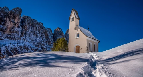 снег, церковь, природа, горы, зима, синие, голубые, белые