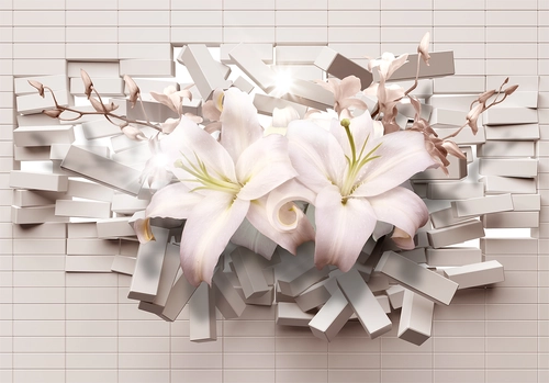 стена, цветы, серые, бежевые, белые