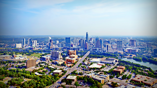 город, панорама, зеленые, голубые, белые, серые