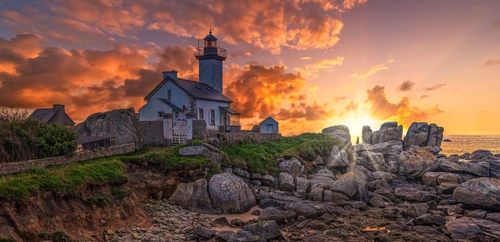 маяк, камни, франция, природа, коричневые, серые, зеленые