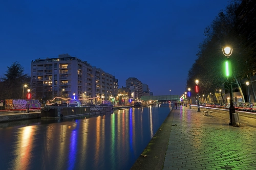 ночь, река, город, фонари, синие, желтые, франция, зеленые