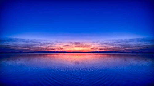 небо, море, горизонт, закат, синие, розовые
