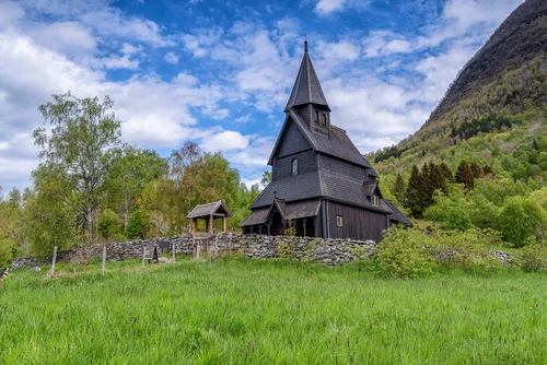 горы, холмы, природа, церковь, зеленые, коричневые, синие