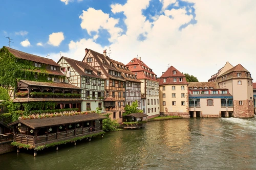 дома, река, франция, город, желтые, коричневые, бежевые