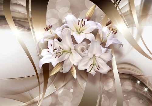 цветы, лилии, лепестки, бутоны, блики, бежевые, белые