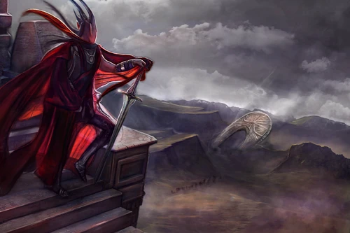 тучи, арт, фантастика, воин, красные, серые, черные