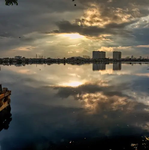 город, отражение, небо, вода, осень, темные, 