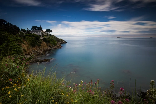 утес, скала, море, франция, синие, зеленые, коричневые