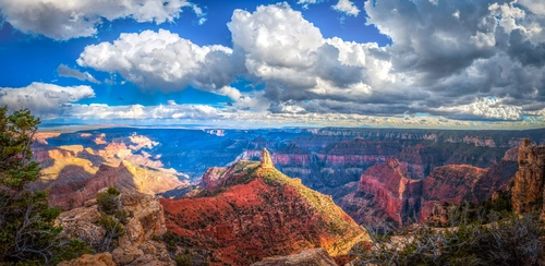 каньон, скалы, облака, синие, коричневые, желтые, панорама