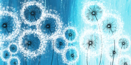 одуванчики, рисунок, синие, голубые, белые