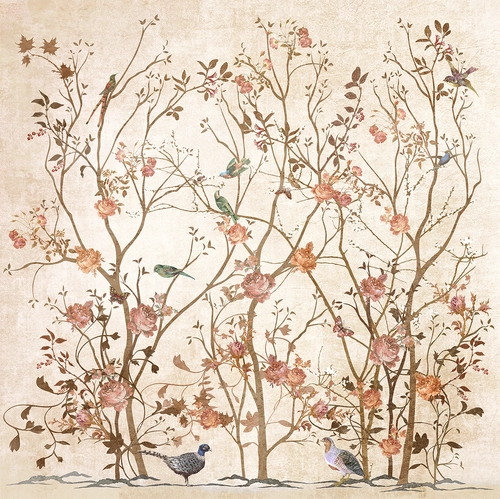 деревья, птицы, цветы, коричневые, красные, синие, HD