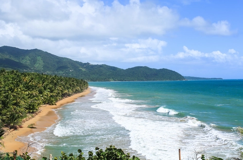 остров, океан, волны, синие, зеленые, коричневые