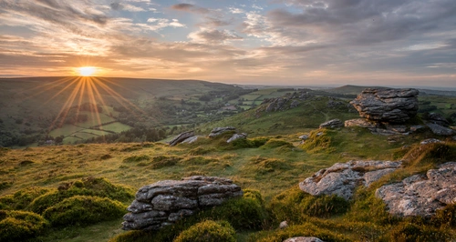 камни, долина, англия, природа, закат, белые, зеленые, серые, желтые