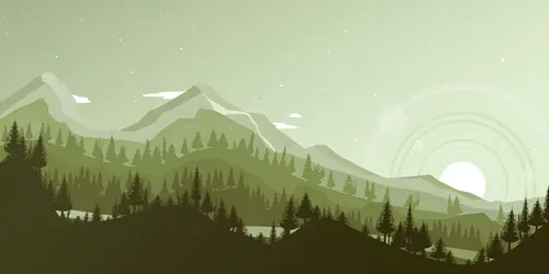 небо, солнце, лес, деревья, ели, горы, серые, зелёные