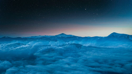 небо, звёзды, горы, лес, ночь, синие