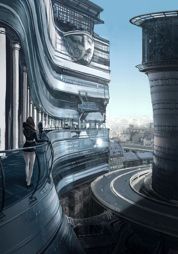 город, фантастика, арт, голубые, серые