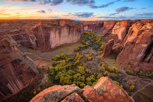 деревья, долина, скалы, каньон, коричневые, зеленые